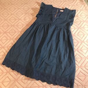 Pink Lily Blue Eyelet Romper Shirt Dress Ruffle Sleeves Womens Small VTG P1186